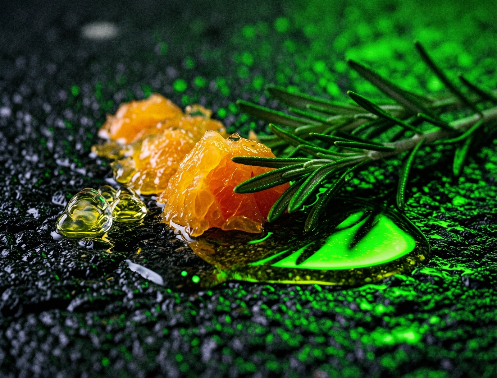 Vibrant Mediterranean ingredients on a textured stone surface