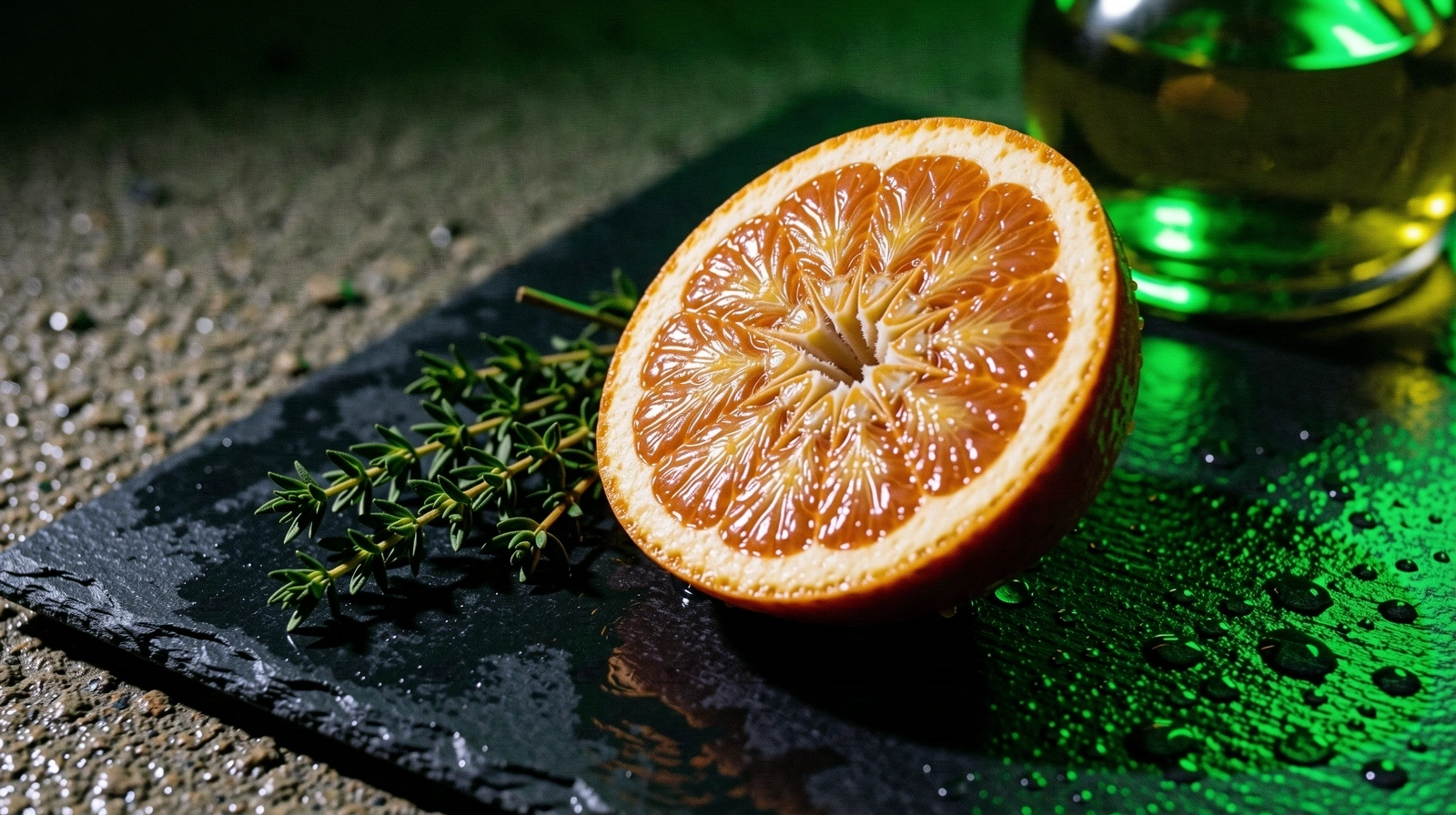 Macro vibrant citrus and herbs for nutritional vitality